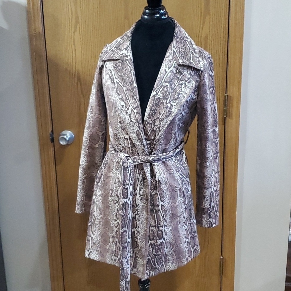 Fifteen twenty faux suede snakeskin print belted open front blazer jacket